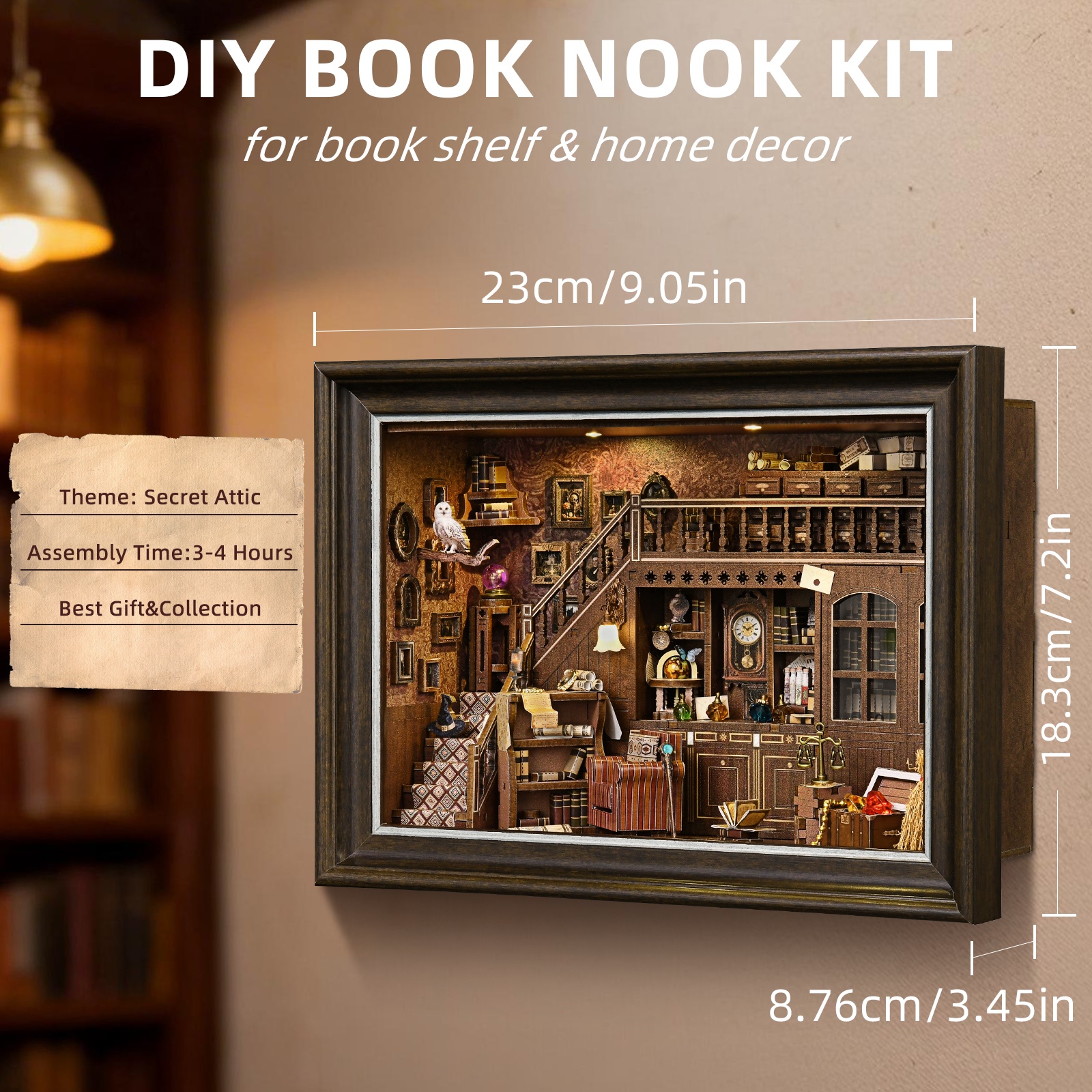 Engraved Wood Frame - Bücherregal-Einsatz 'Geheime Dachboden' - DIY 3D