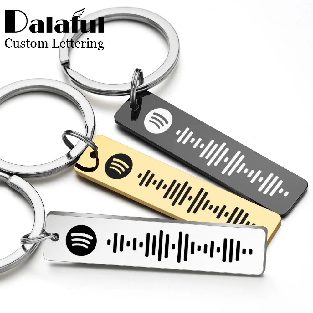 Initial Ring Custom - Personalisierter Spotify-Code-Schlüsselanhänger, gravierter Name, Lied, Musik,