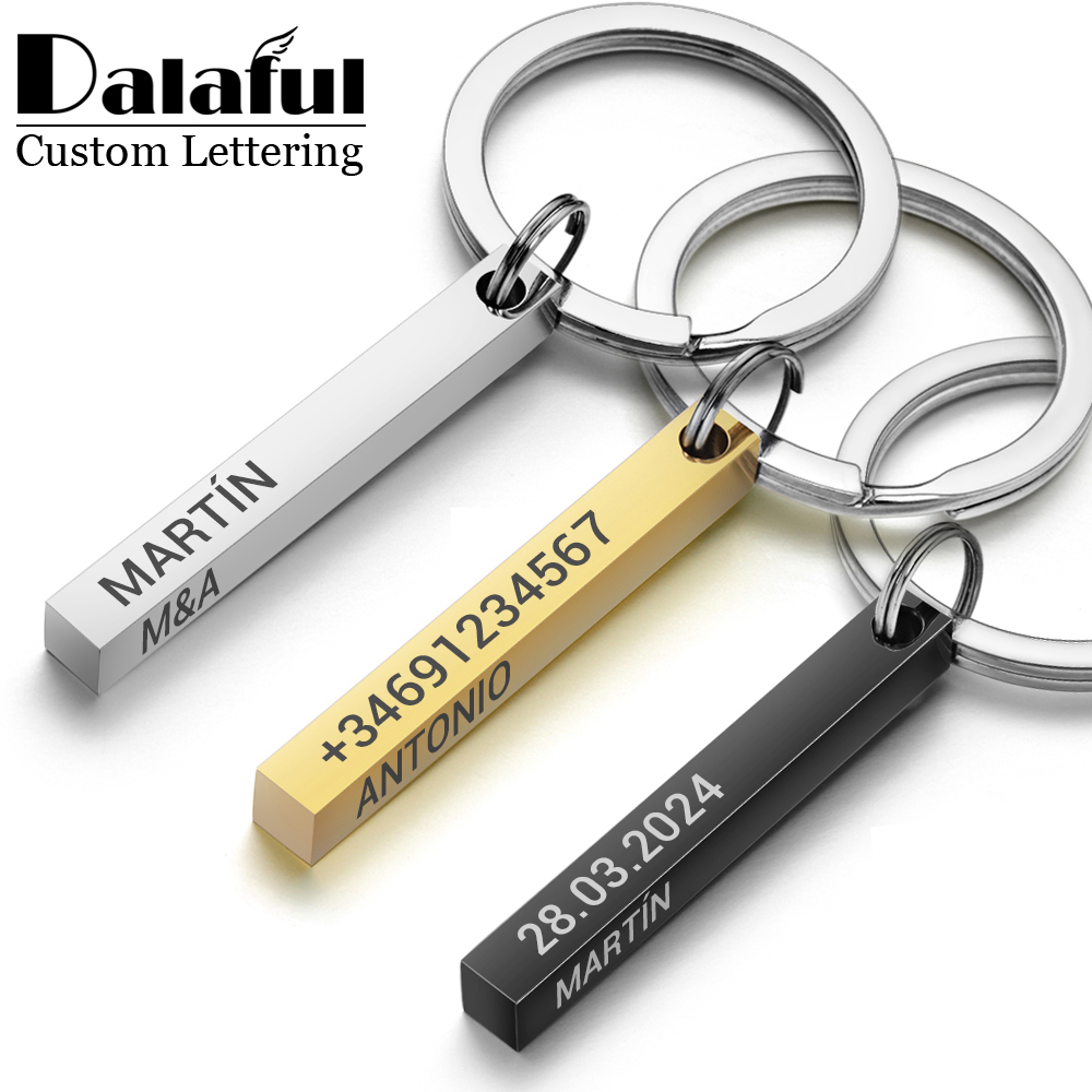 Initial Ring Custom - Personalisierte Schlüsselanhänger aus Edelstahl, 3D-Bar-Schlüsselanhänger, gravierter