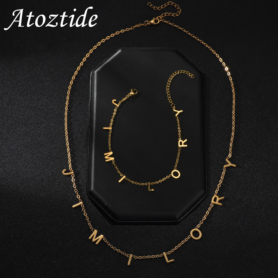 Personalized Name Box - Atoztide, Personalisierte Namen Armband Halsketten Set