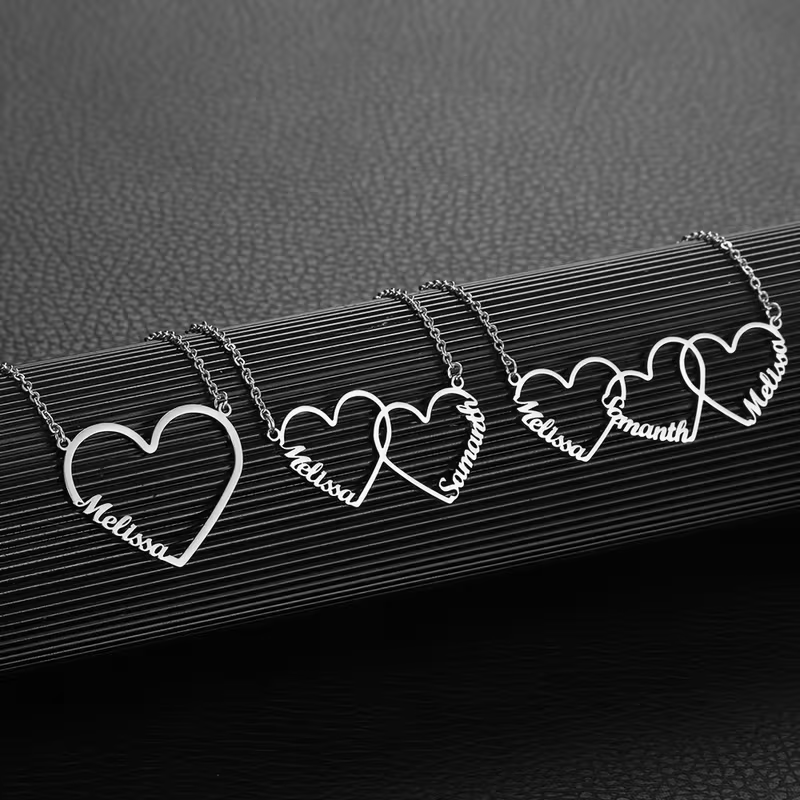 Name Necklace Custom - Personalisierte ineinandergreifende Herz-Namenskette mit 1/2/3 Namen,