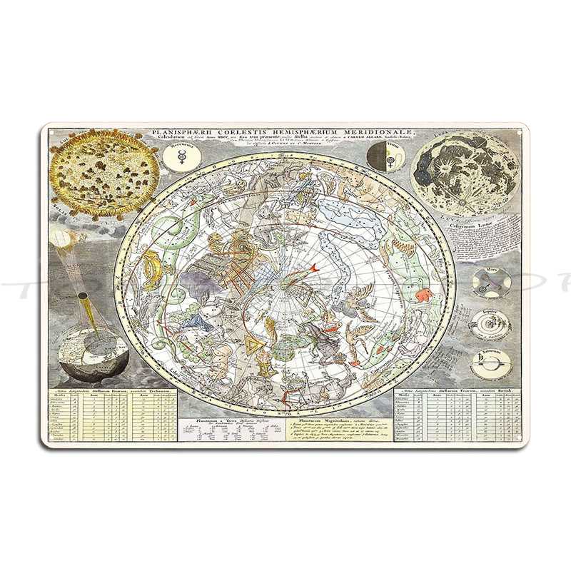 Custom Star Map - Sternenkarte des südlichen Sternenhimmels, Metallschild, Wandbild