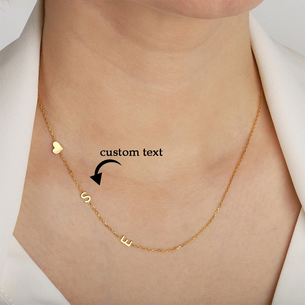 Name Necklace Custom - Benutzerdefinierte Herz seitlich Buchstaben Initialen Halskette