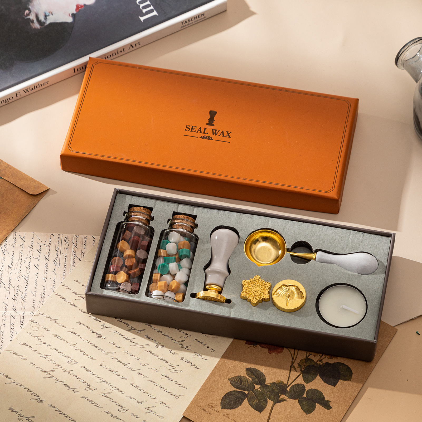 Wax Seal Letter Kit - 【HEISS】Wachssiegel-Stempel-Set mit 3 Siegelstempeln und 2