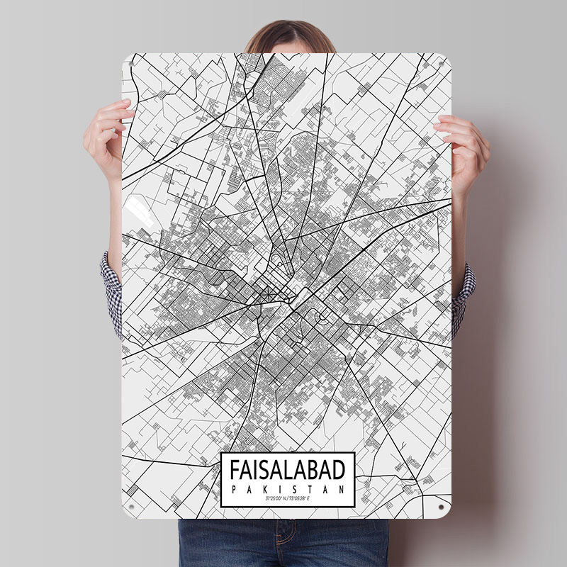 Custom Map Poster - Faisalabad Stadtplan Pakistan Leichtes Blechposter Individuelle