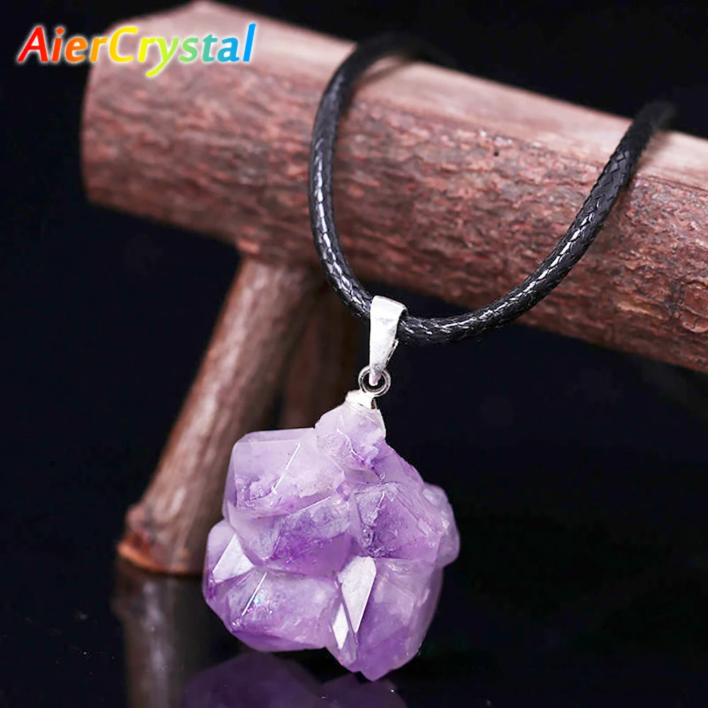 Birth Flower Necklace - Natürlicher Uruguay Amethyst Rohstein Anhänger Energie