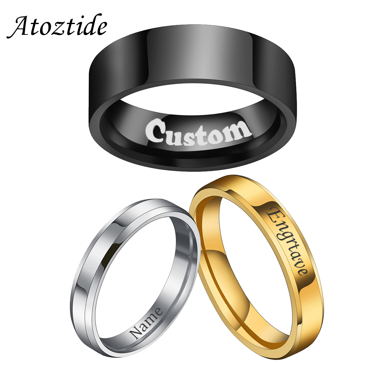 Initial Ring Custom - Atoztide 4/6/8mm personalisierte Gravur Name Datum