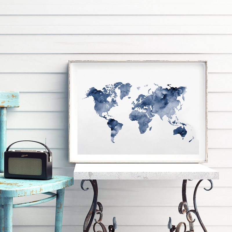 Custom Star Map - Blaue Weltkarte, Druck, Marineblau, Karte, Poster,