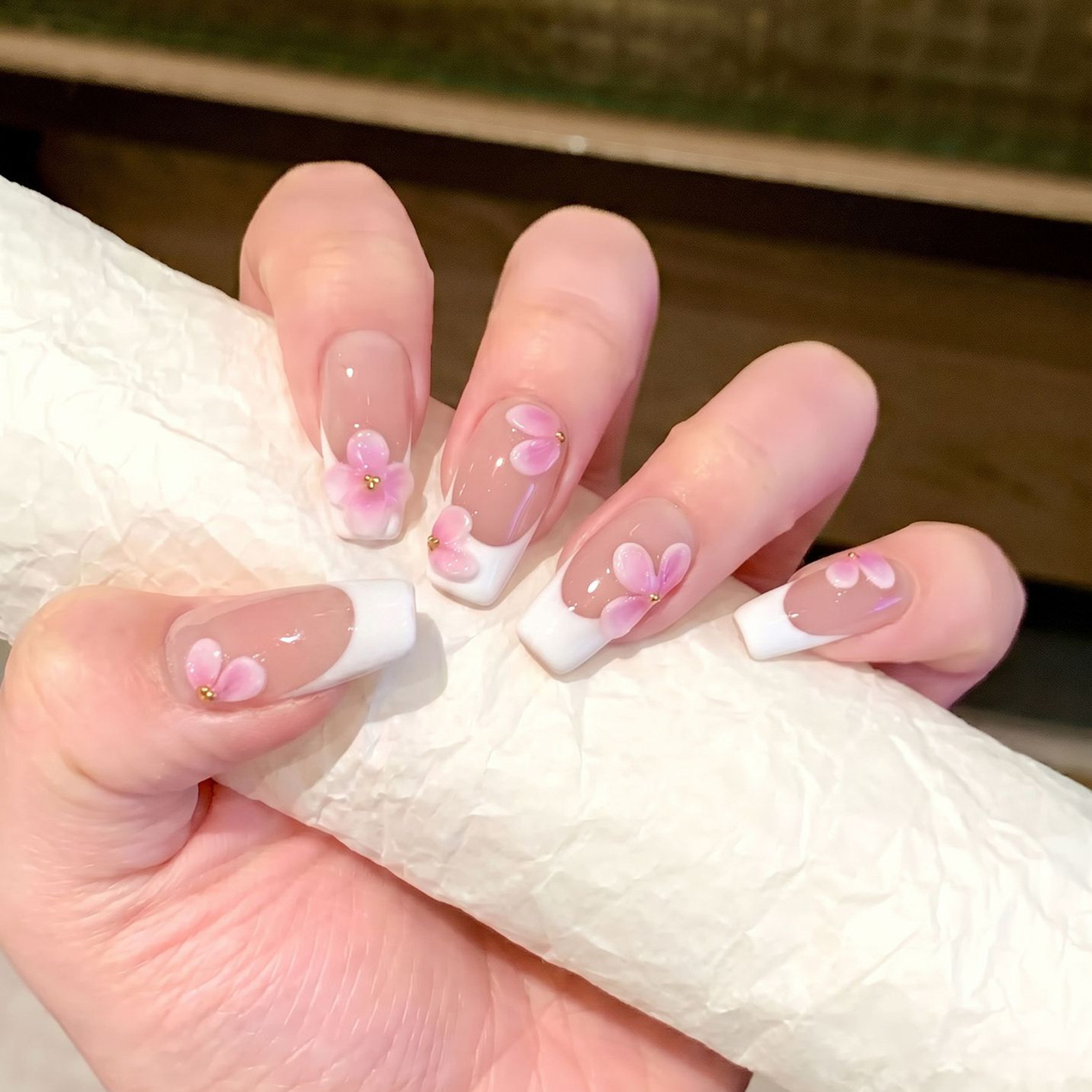 Pressed Flower Art - 10 Stück Weiße Französische Nagelspitzen mit
