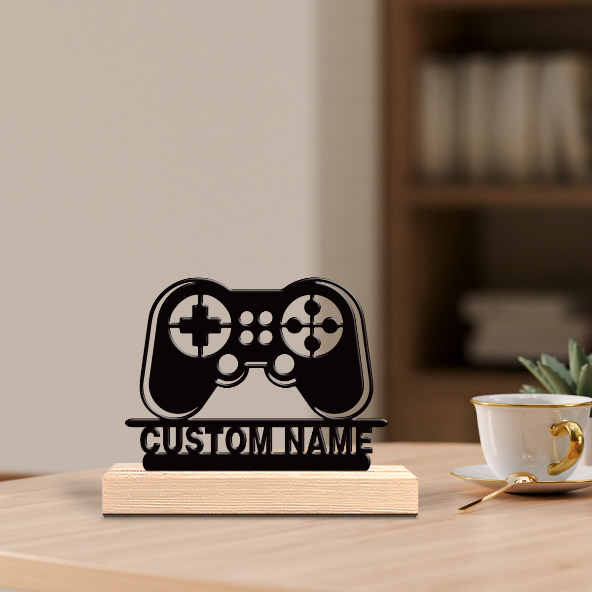 Engraved Wood Frame - 1 Stück personalisierte, individuelle Spielcontroller-Metallstatue mit