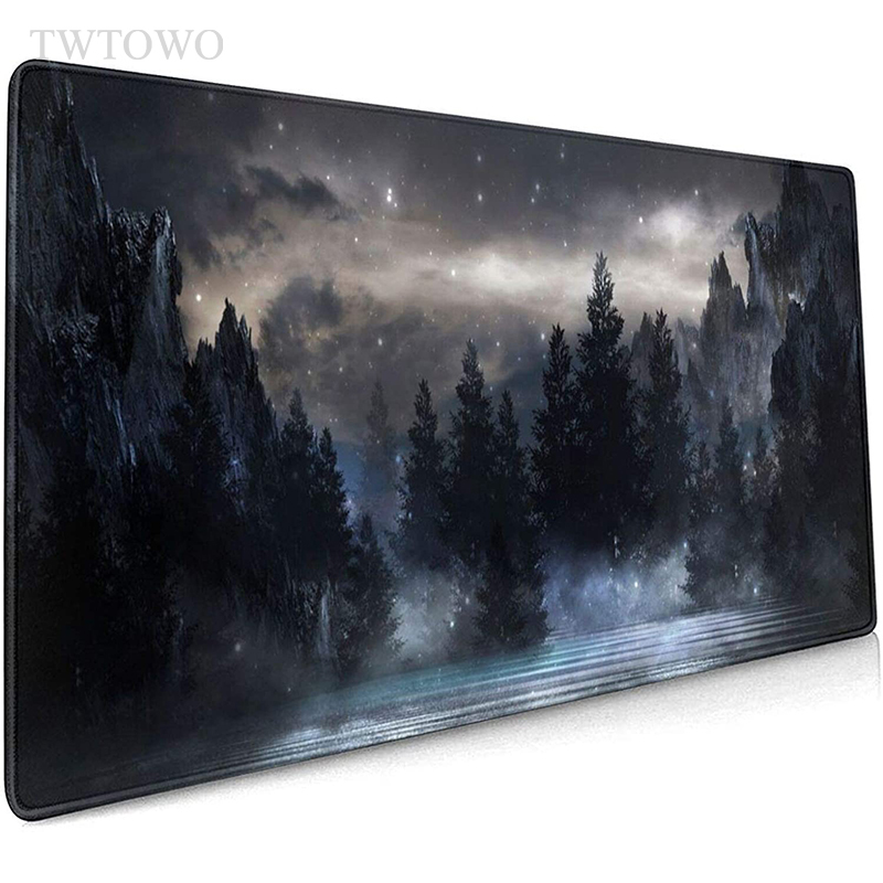 Custom Night Sky - Black Night Sky Mountain Forest Mauspad