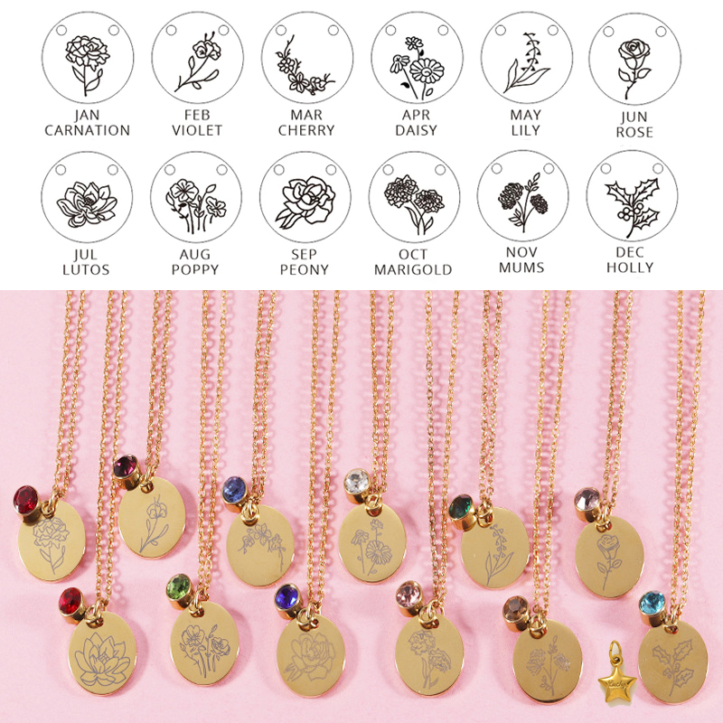 Birth Flower Necklace - Kristall Birthstone Halskette für Frauen Geburt