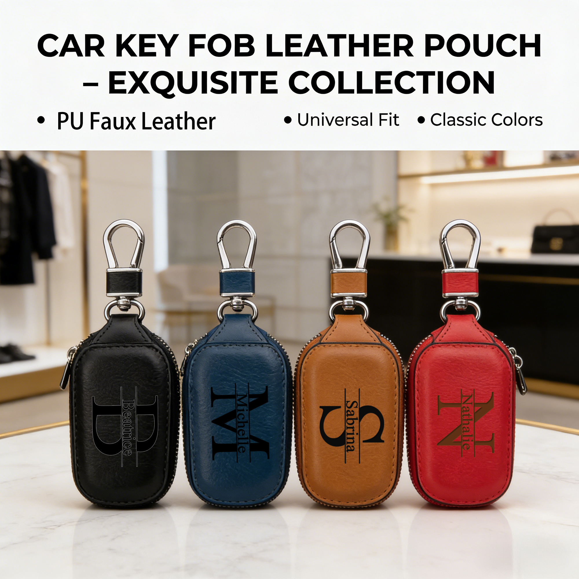 Monogram Keychain Leather - Personalisiertes Schlüsselgehäuse mit Reißverschluss DIY Initialen