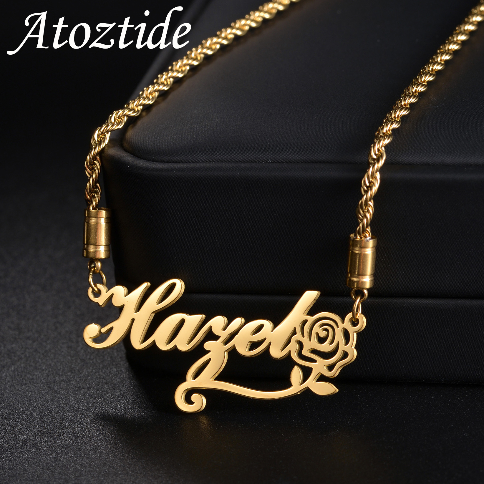 Birth Flower Necklace - Atoztide Personalisierte benutzerdefinierte Namensketten für Frauen,