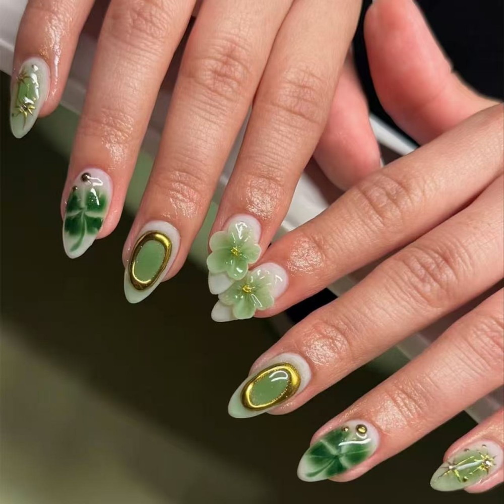Pressed Flower Art - 24 Stück Luxuriöse Smaragdgrüne Blumen Aufklebenägel