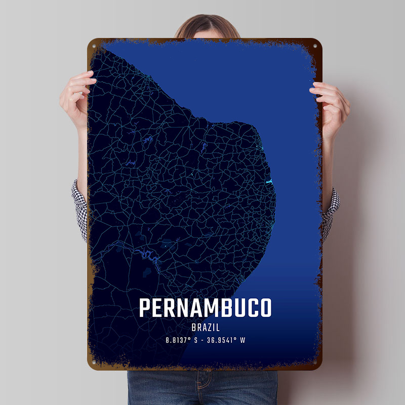 Custom Map Poster - Pernambuco Midnight City Map Metallposter, individuelle