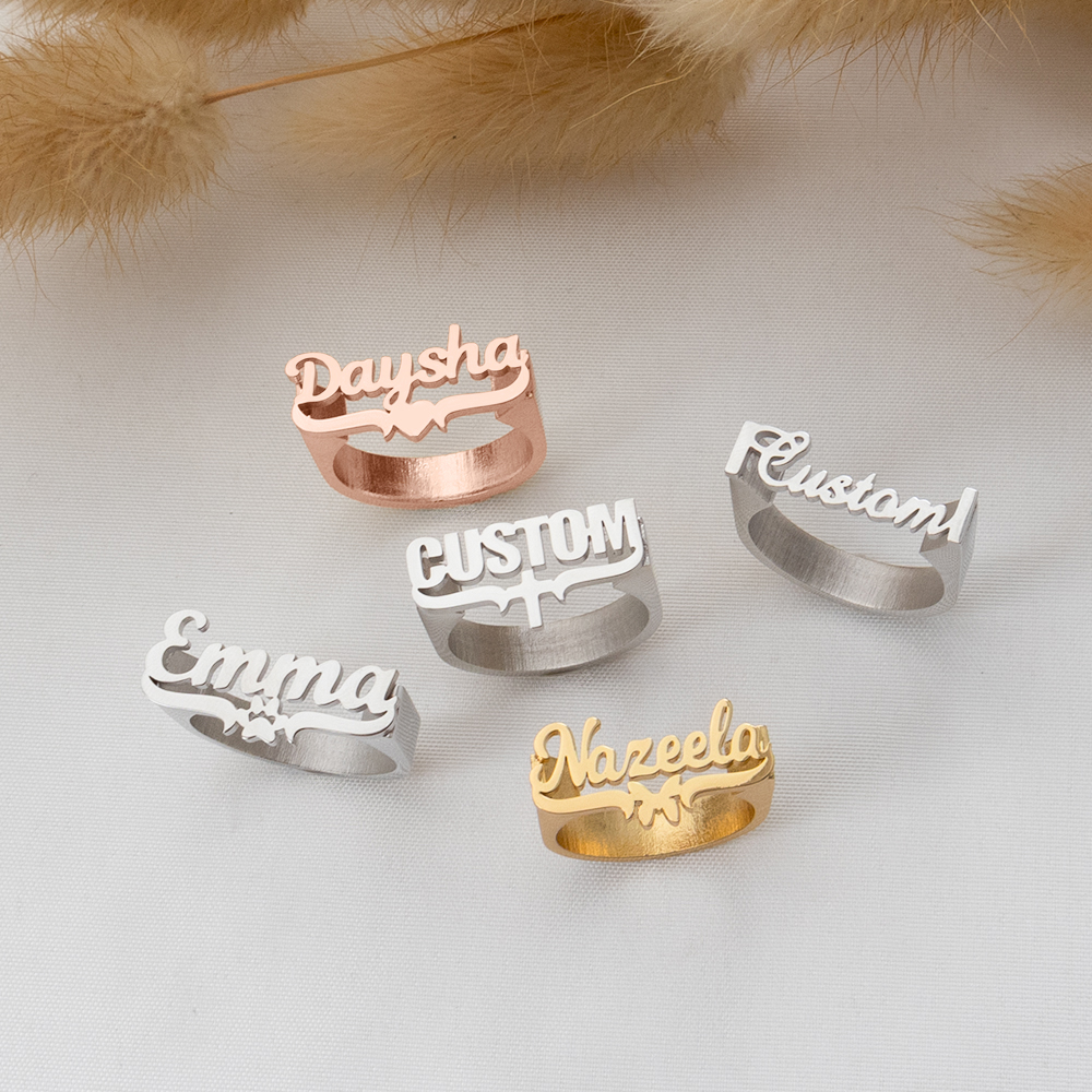 Initial Ring Custom - Personalisierte Namensringe, personalisierte Kreuz-Edelstahlringe, Liebesringe, Schmetterlingsringe