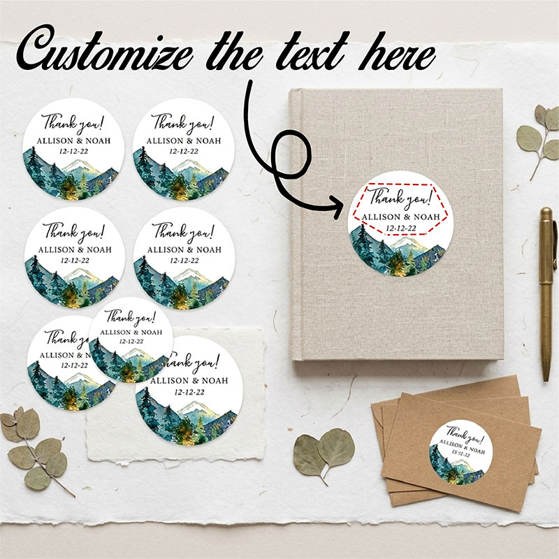Personalized Name Box - Benutzerdefinierte runde Aufkleber mit Berglogo, personalisierte