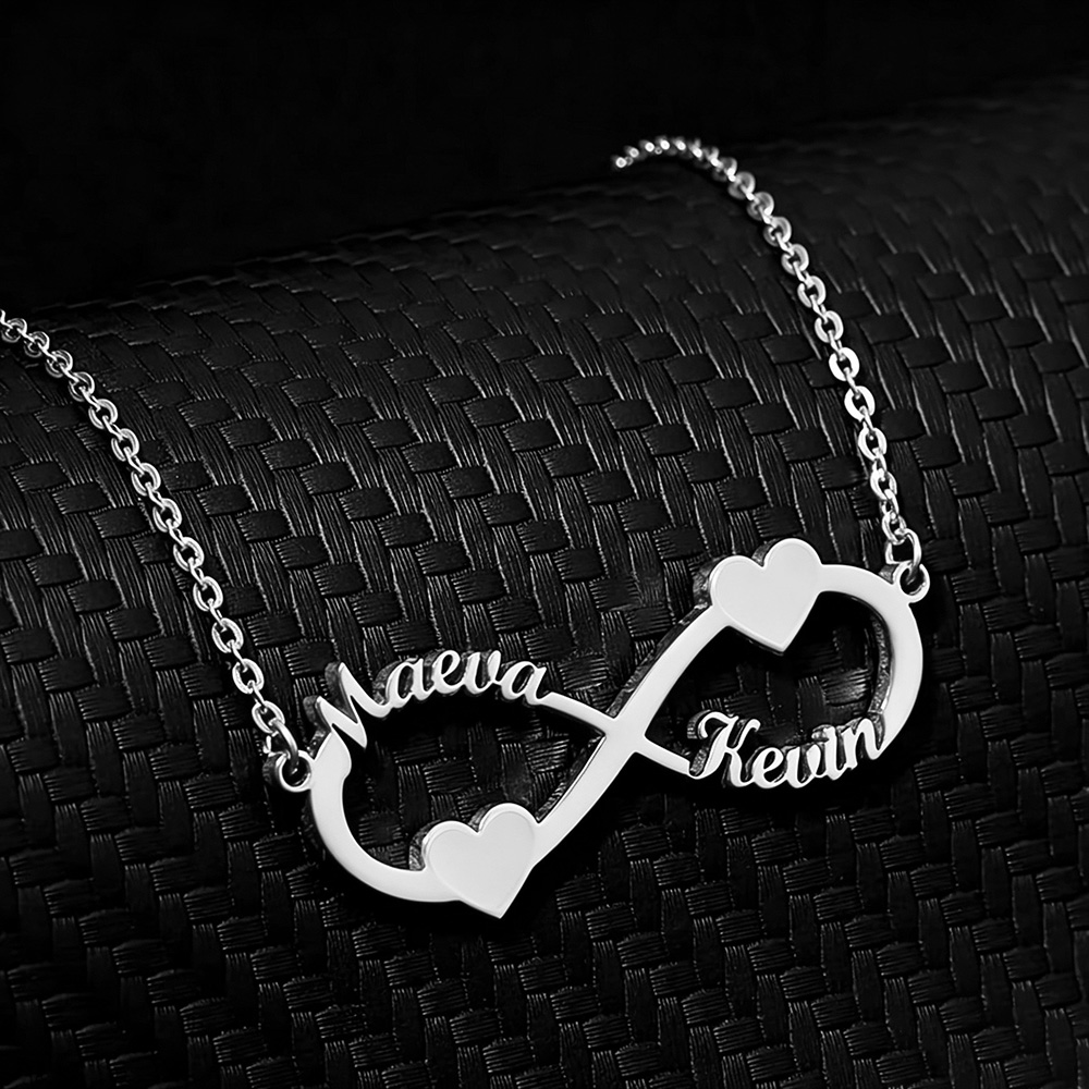 Name Necklace Custom - Personalisierte Namenskette mit Infinity-Herz-Anhänger aus Edelstahl,