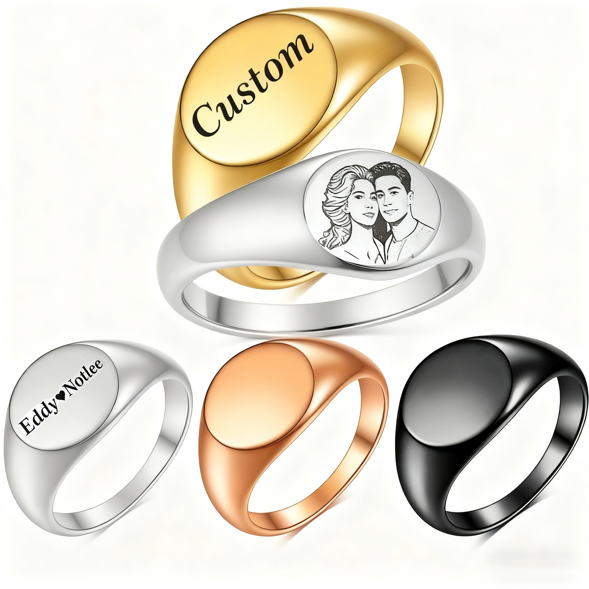 Initial Ring Custom - Benutzerdefinierte gravierte Bild Logo Name Herz