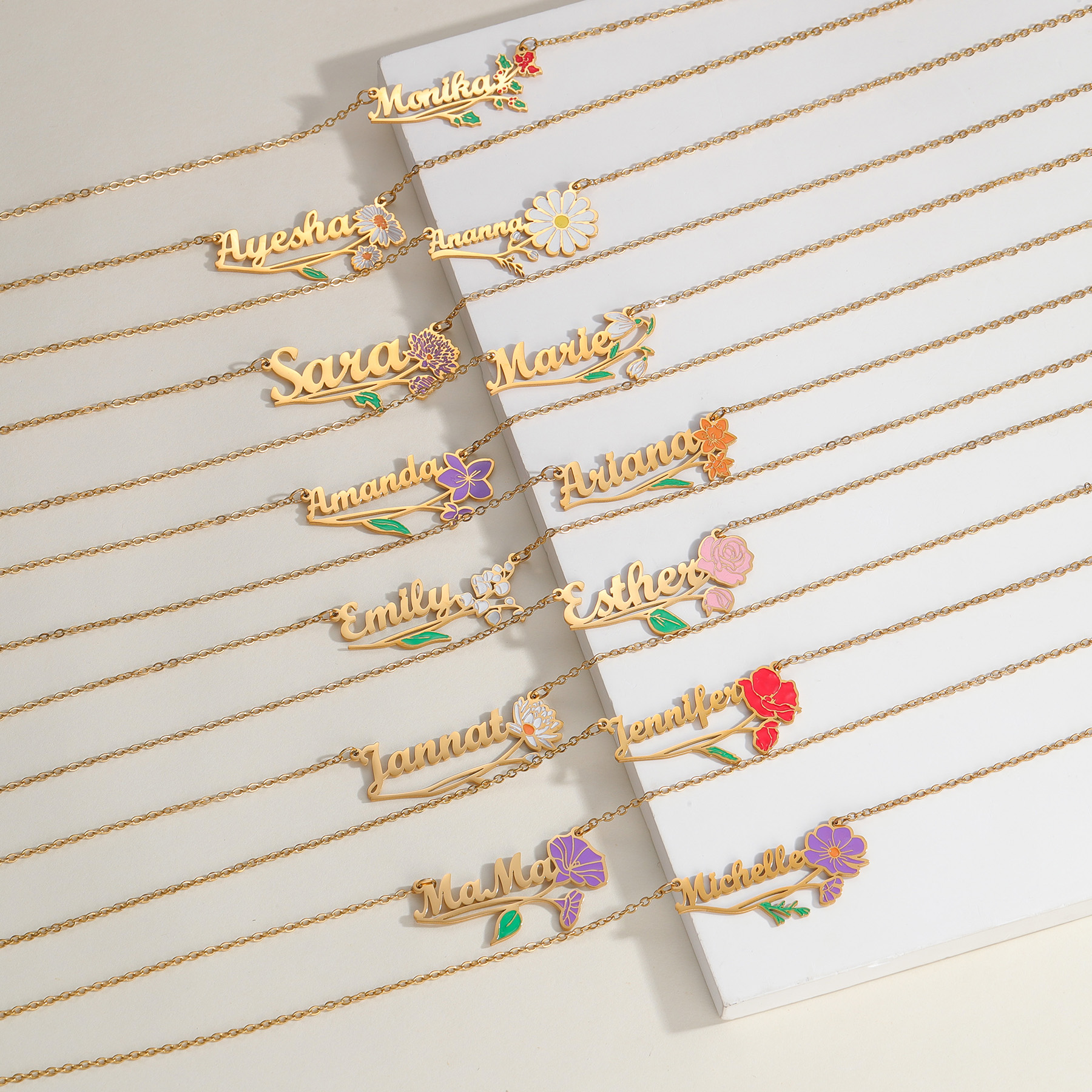 Birth Flower Necklace - Acheerup Personalisierte Namens-Halskette mit UV-Druck und
