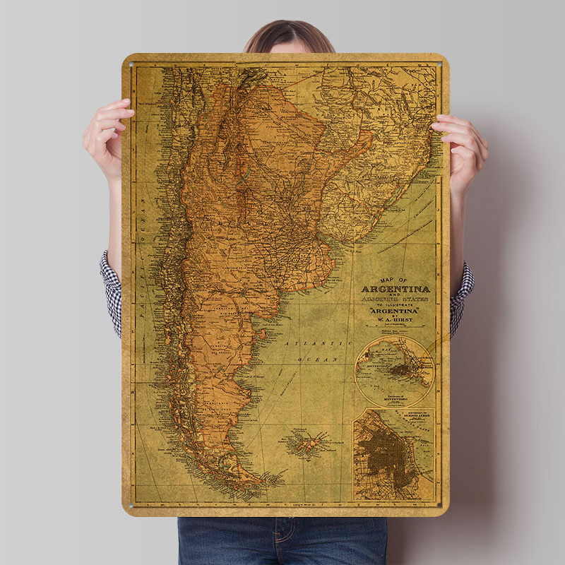 Custom Map Poster - Vintage-Karte von Argentinien Blechposter Individualisierte Retro-Wandkunst