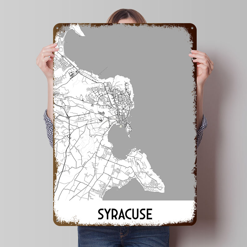 Custom Map Poster - Syracuse Stadtplan Metallposter Individuelle Wandkunst Retro
