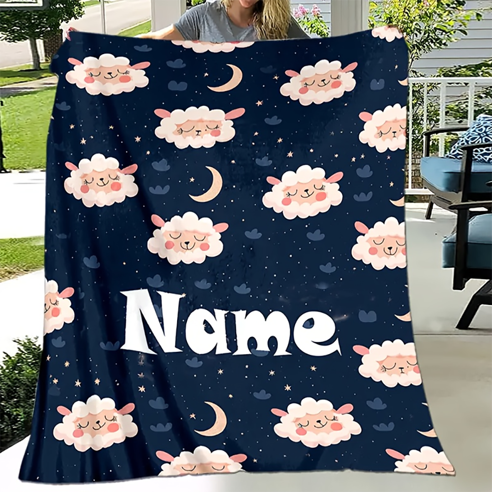 Custom Night Sky - 1 Stück Personalisierte Niedliche Schaf-Nachthimmel-Flanelldecke, Individuelle