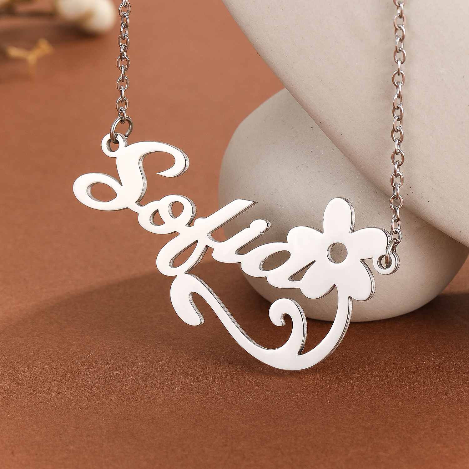 Name Necklace Custom - Edelstahl Blumen Brief Anhänger Halskette benutzer