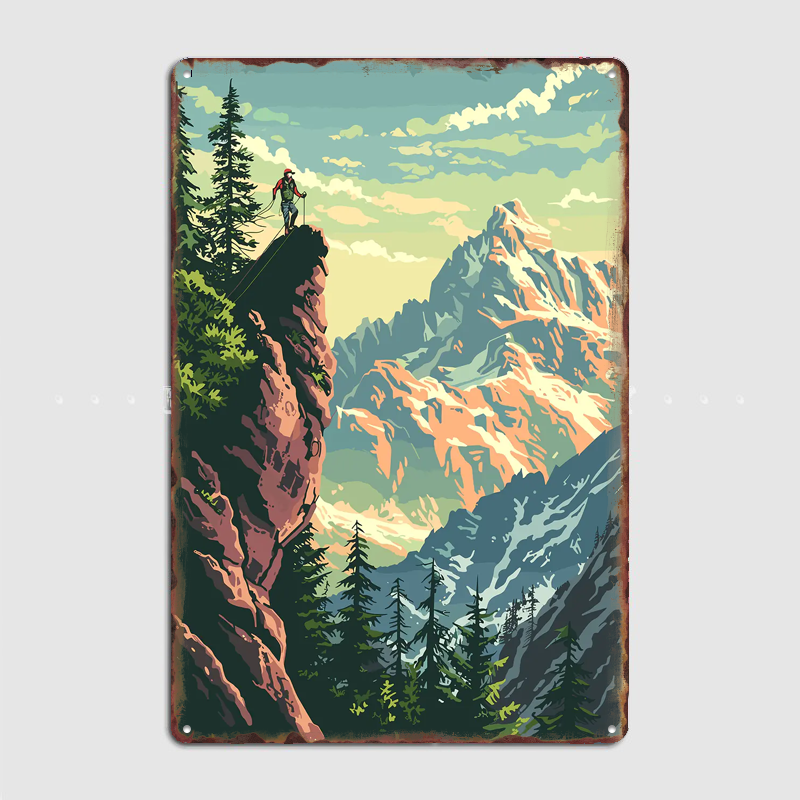 Custom Map Poster - Berglandschafts-Reiseplakat Metallschild Bar Individuelles Schlafzimmer Innenraum