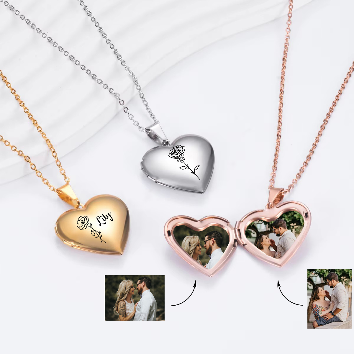 Birth Flower Necklace - Benutzerdefinierte personalisierte Herz Geburt Blume Medaillon