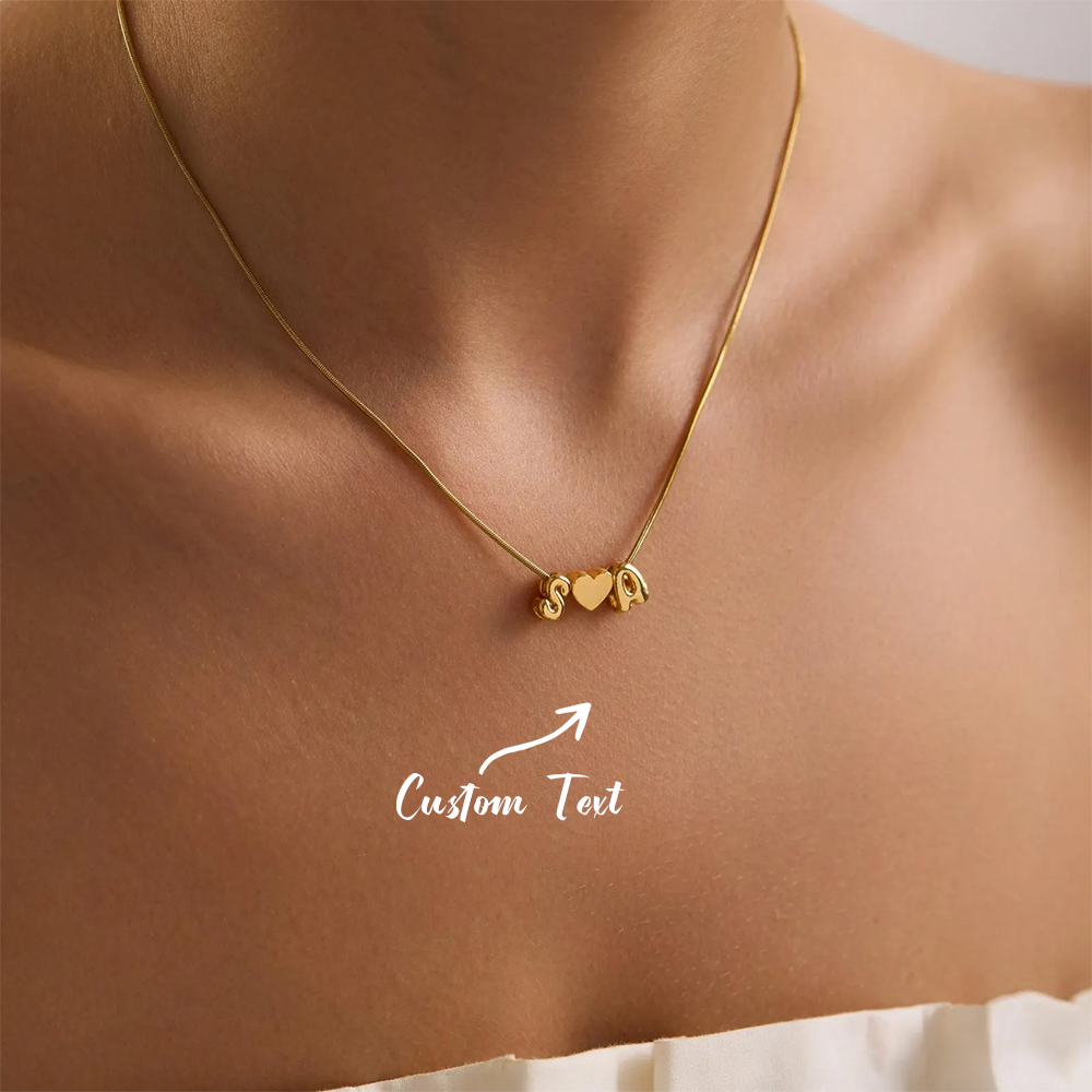 Name Necklace Custom - Personalisierte Zwei-Initialen-Halskette mit 3D-Bubble-Herz aus Edelstahl,