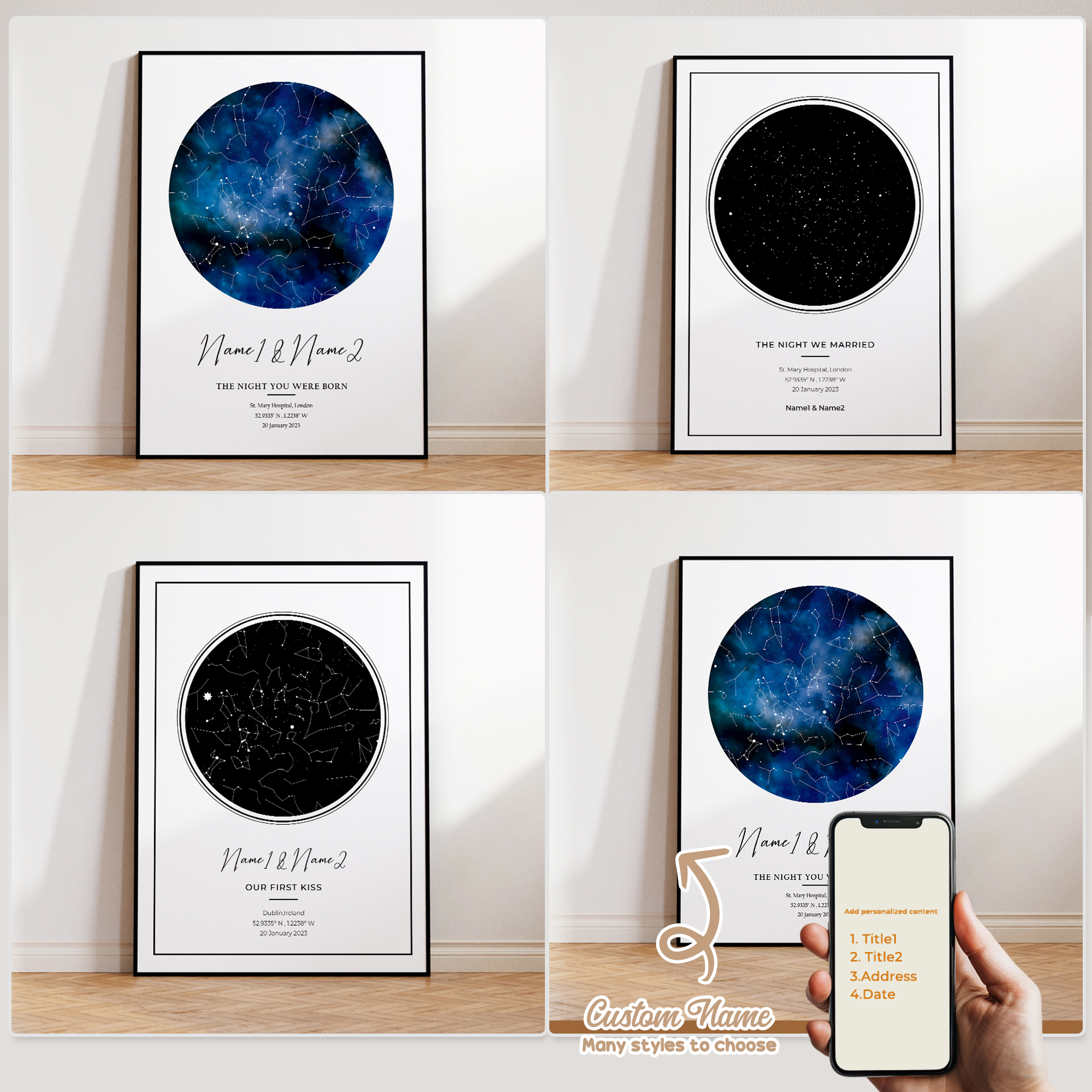 Custom Map Poster - Moderne benutzerdefinierte personalisierte Nachthimmel Sternkarte Wandkunst