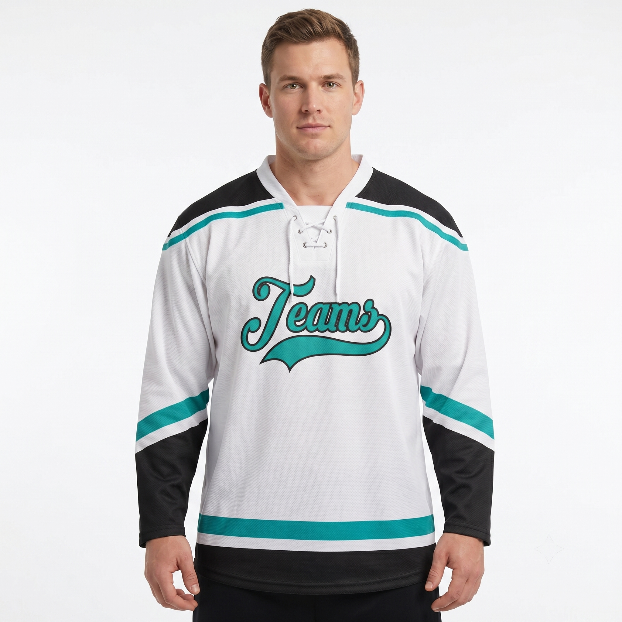 Name Necklace Custom - Benutzerdefinierter Name, 3D-gedrucktes Herren-Hockey-Trikot, weiß, aqua,