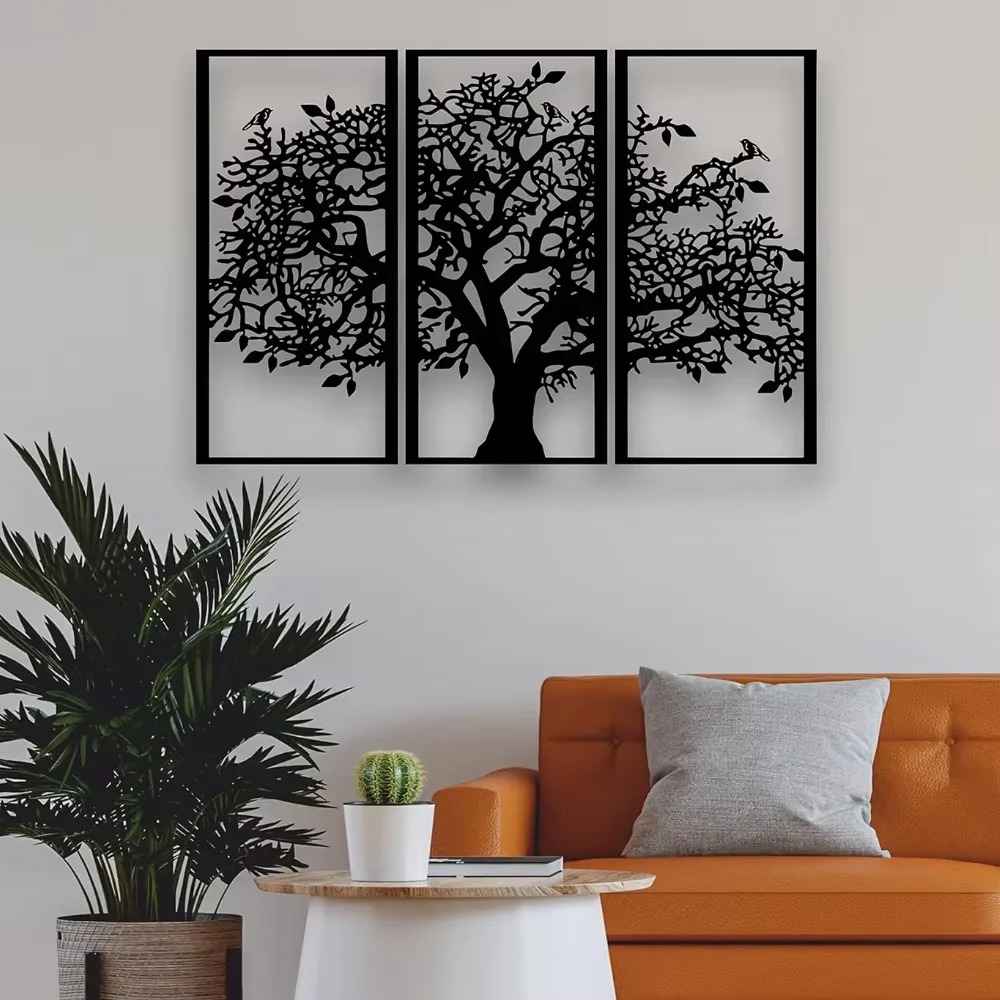 Family Tree Print - 3-teilige Familienstammbaum-Wanddekoration aus Metall – Baum