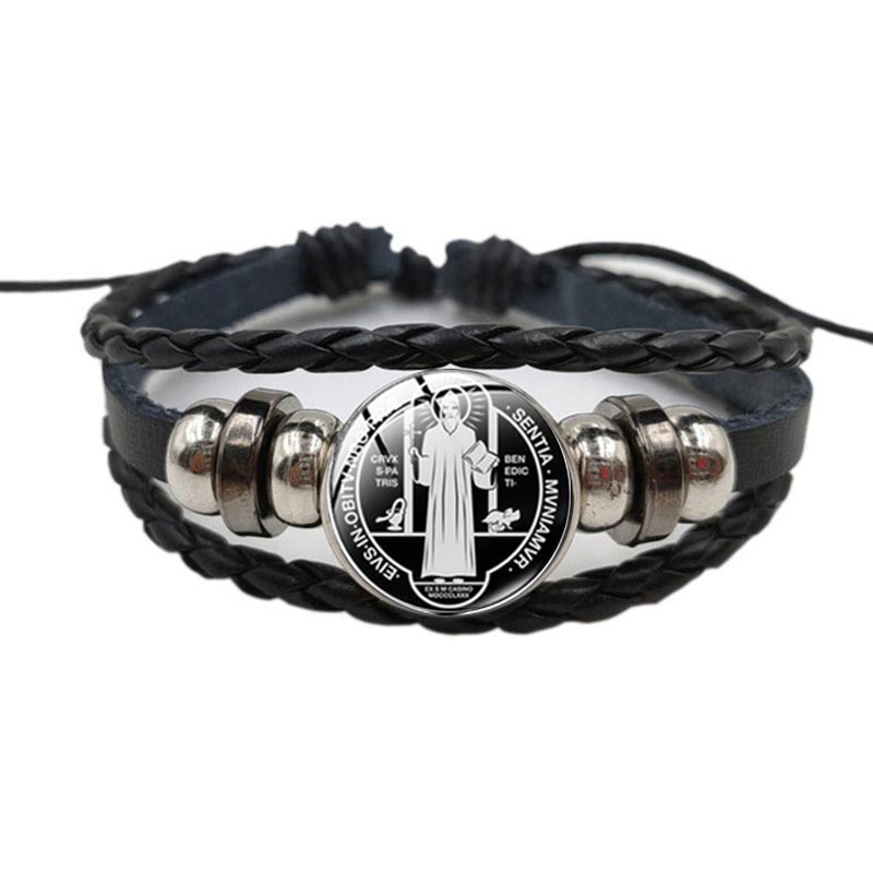 Coordinates Bracelet - Katholischer Heiliger Benedikt Exorzismus Lederarmband Nursia