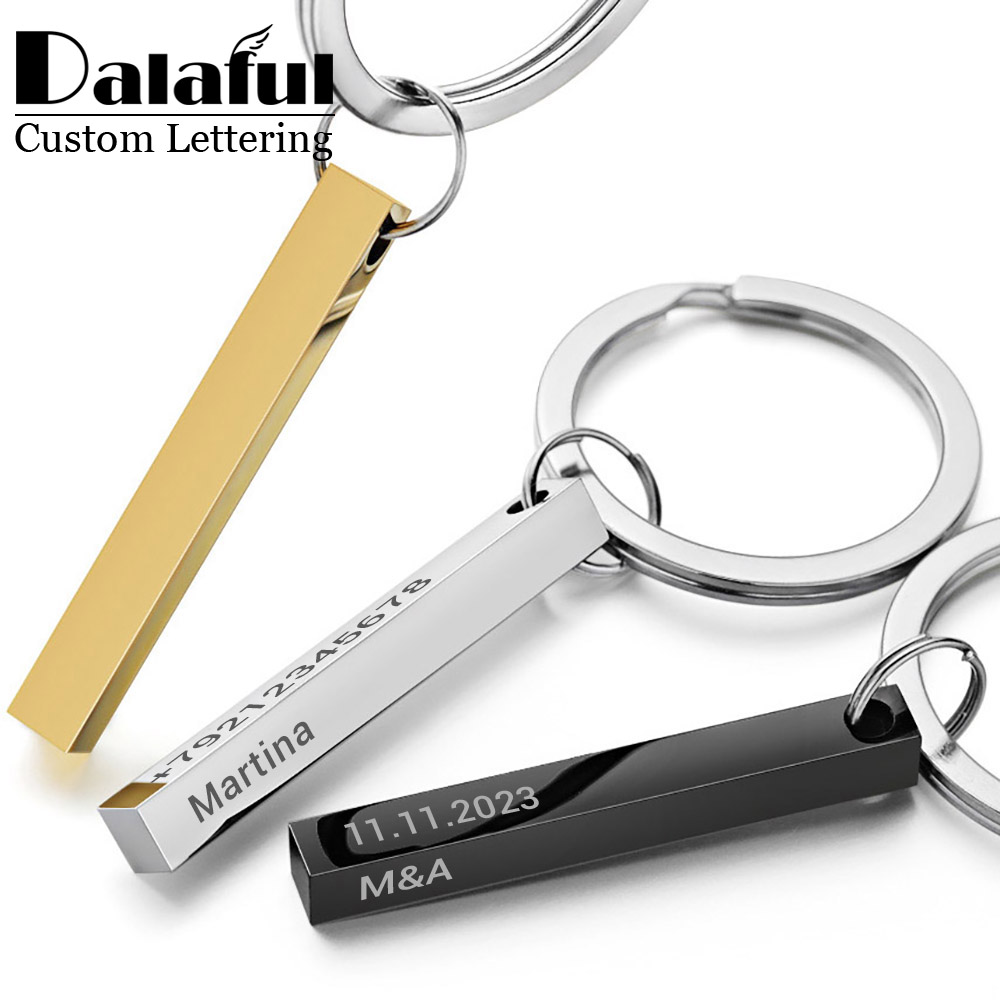 Initial Ring Custom - Personalisieren Sie Schlüsselanhänger, 3D-Stab, Edelstahl-Schlüsselanhänger, 4-seitig