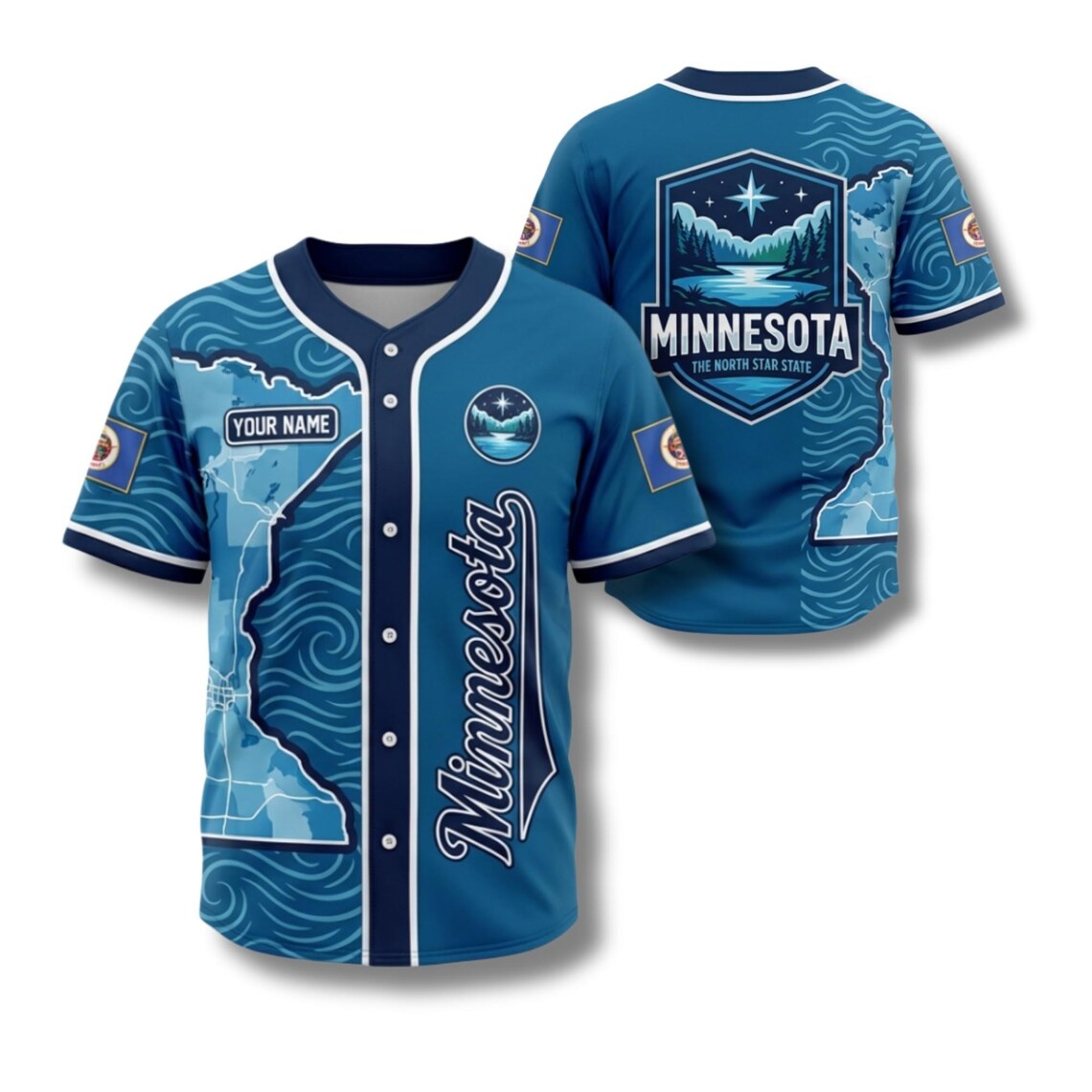 Custom Star Map - Benutzerdefiniertes Minnesota-Baseball-Trikot, North Star State Map