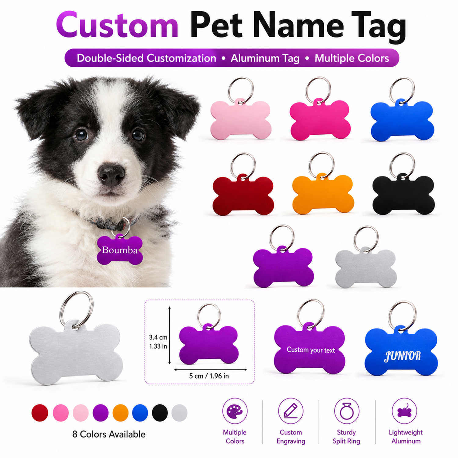 Pet Portrait Custom - Knochenförmige Personalisierte Hundemarke mit Namen, Lasergravierte