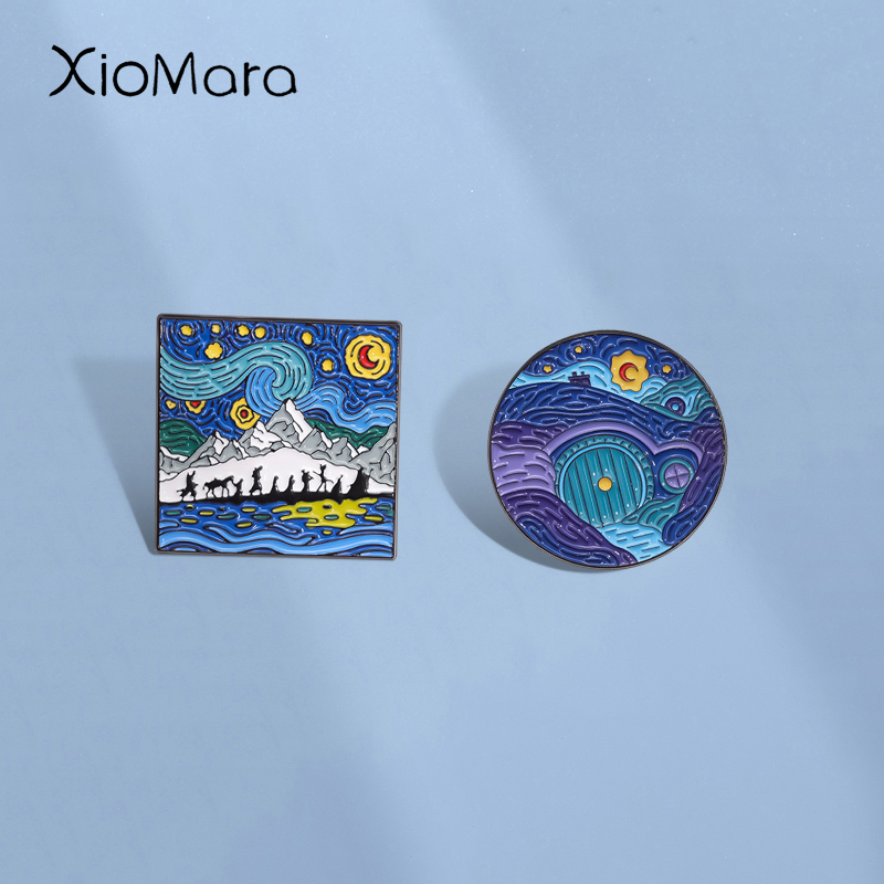 Custom Night Sky - Nachthimmel Ölgemälde Emaille Pins Benutzerdefinierte Verzerrt