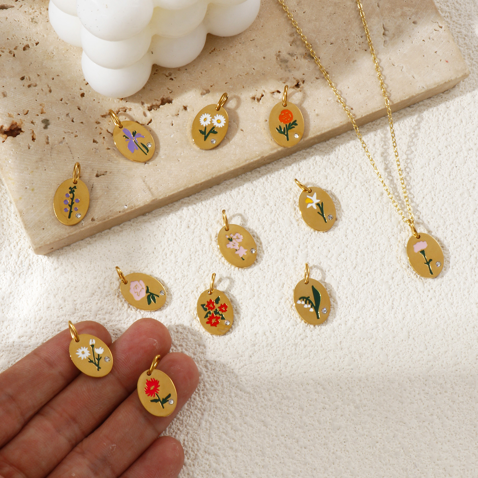Birth Flower Necklace - 1 Stück 304 Edelstahl Geburtsmonat Blumen