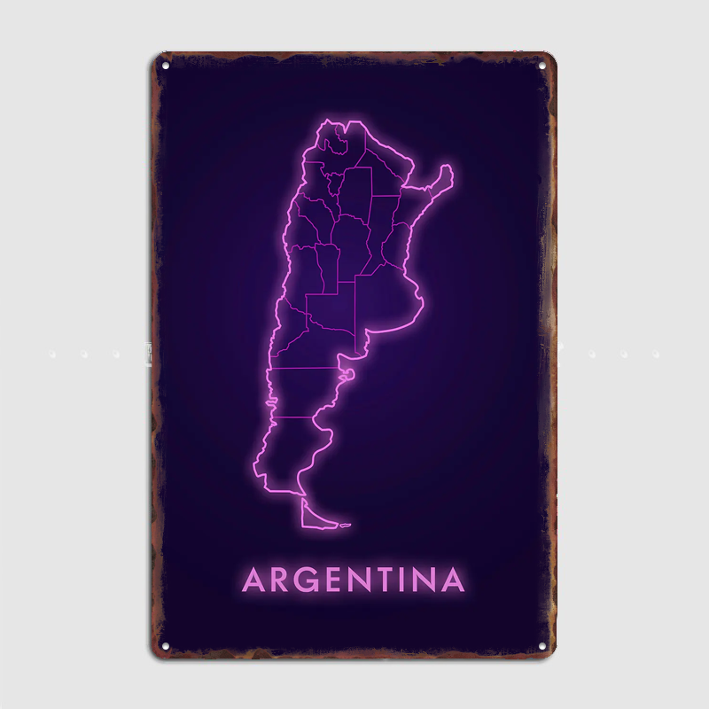 Custom Map Poster - Argentinien Neon-Karte Metallschild Pub Club Cooles