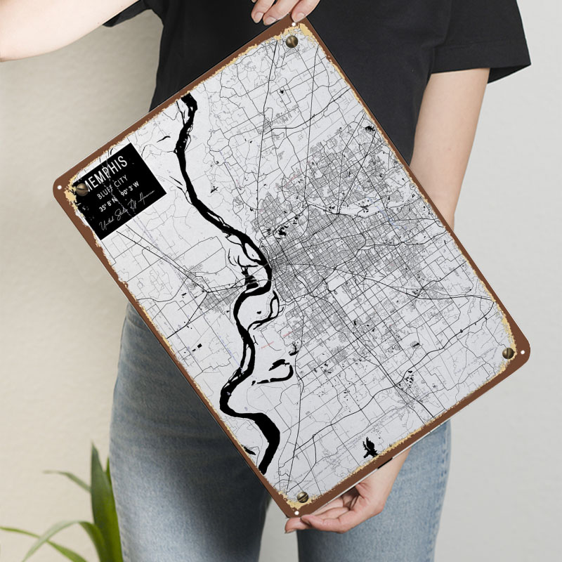 Memphis TN USA Weißblechschild – Custom Map Poster Bewertung und Preis