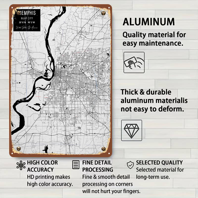Memphis TN USA Weißblechschild – Custom Map Poster Bewertung und Preis