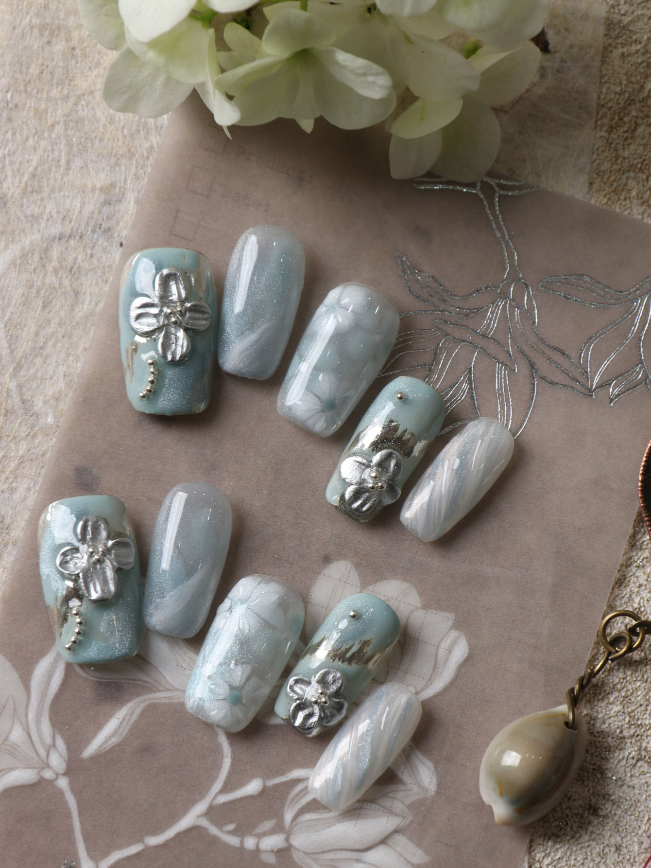 10 Stück Press-on-Nägel, blau, – Pressed Flower Art Bewertung und Preis