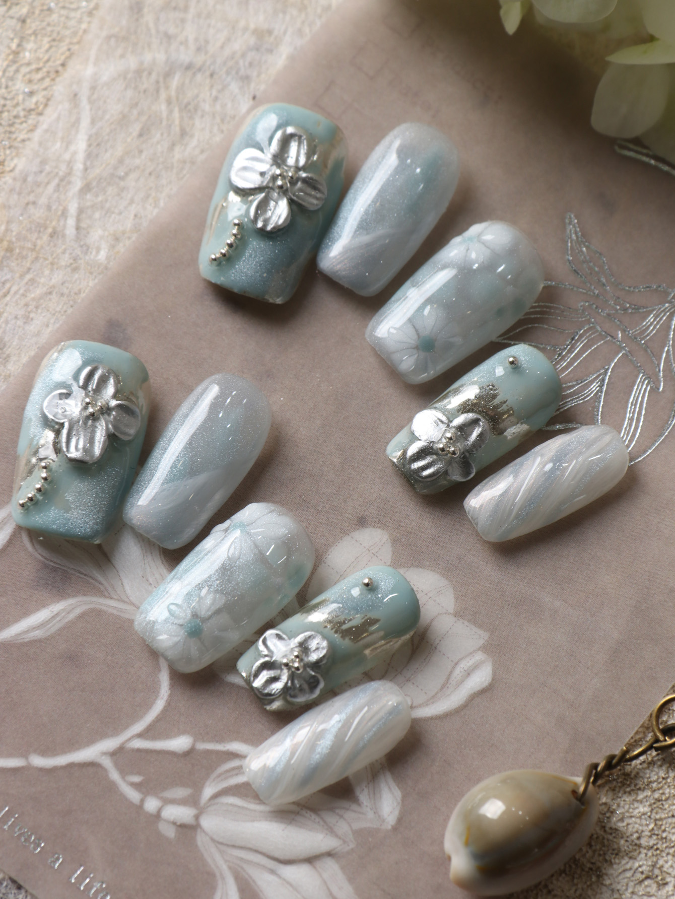 10 Stück Press-on-Nägel, blau, – Pressed Flower Art Bewertung und Preis