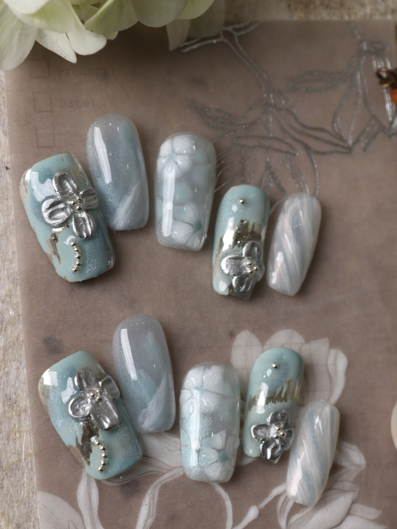 10 Stück Press-on-Nägel, blau, – Pressed Flower Art Bewertung und Preis