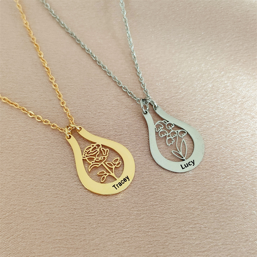 Gravierte Namens-Geburtsblumen – Birth Flower Necklace Bewertung und Preis