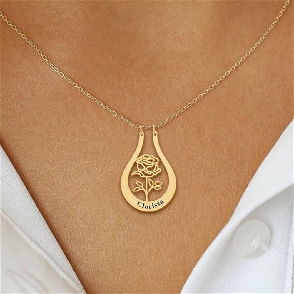 Gravierte Namens-Geburtsblumen – Birth Flower Necklace Bewertung und Preis