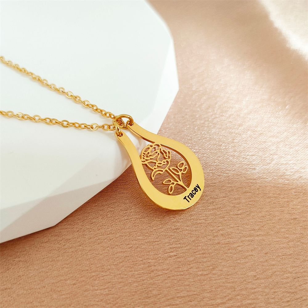 Gravierte Namens-Geburtsblumen – Birth Flower Necklace Bewertung und Preis
